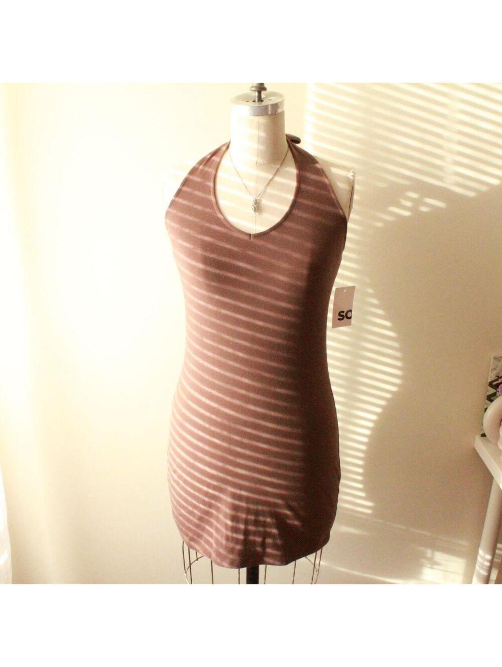 SO Brown Halter Bodycon Mini Dress with Tie-Back Adjustable Neckline, Size M, Nw